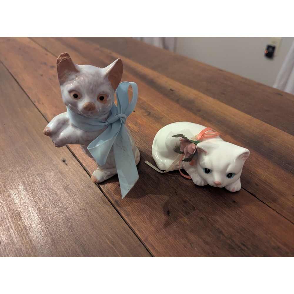 2‎ Vintage Glass & Ceramic Cat Figurines